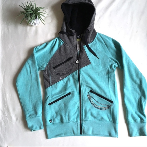 VOLCOM • Aqua & Grey Tunic Zip Up Sweatshirt - Picture 3 of 8